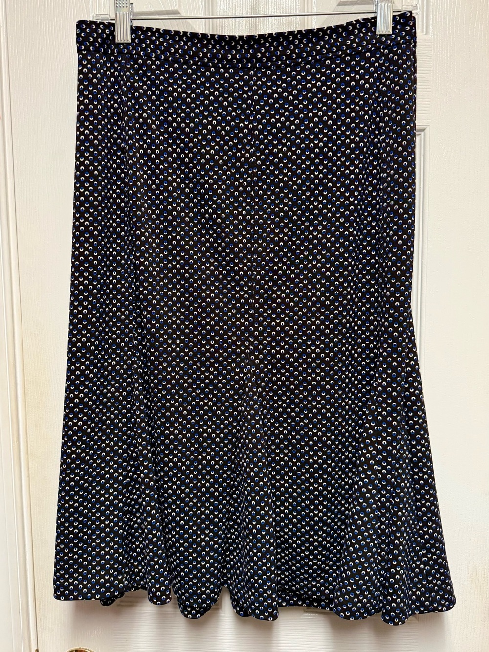 Talbots Dot Print Midi Skirt 18W flowy feminine black blue white